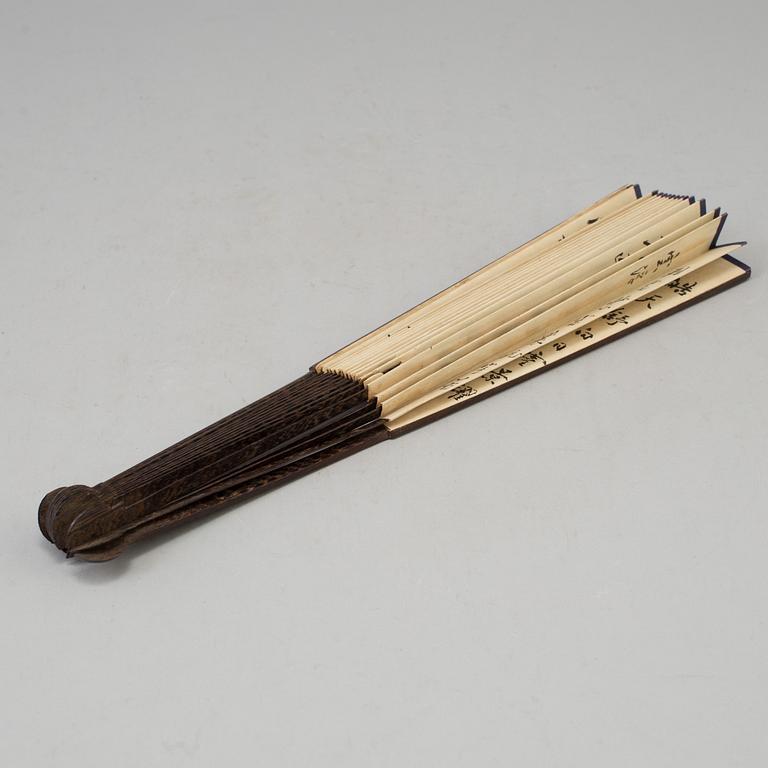 A chinese fan leaf painting by Cui Boping, signed and dated 1938.