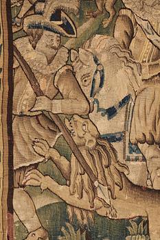 A TAPESTRY, "Lion hunting", tapestry weave, Flanders the middle of the 17th century, possibly Oudenarde, ca 262 x 249 cm.