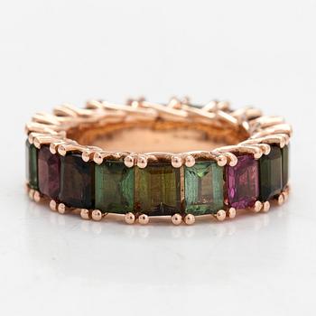 A 14K rose gold ring, with multicoloured tourmalines.