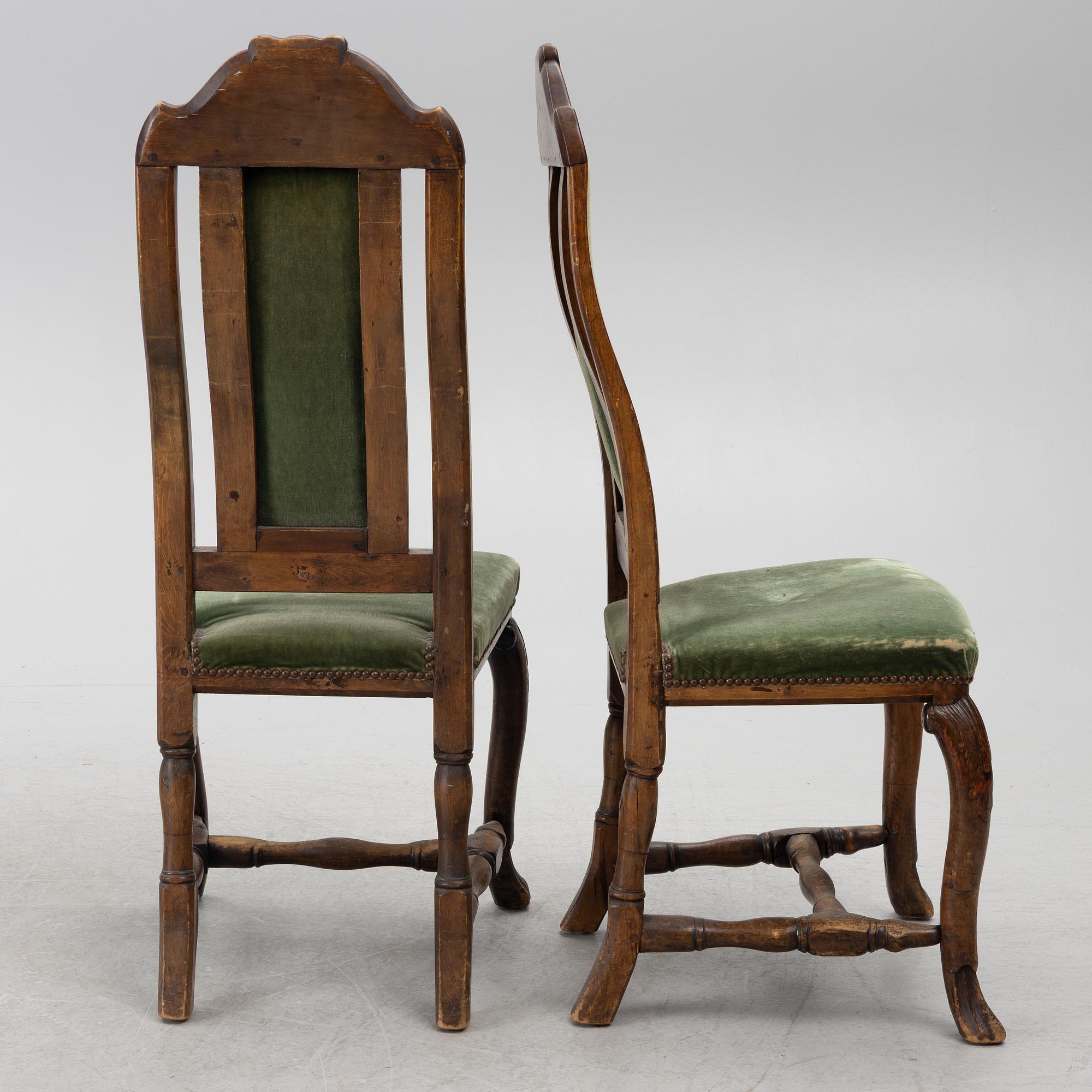 Six late Baroque chairs, 18th century.