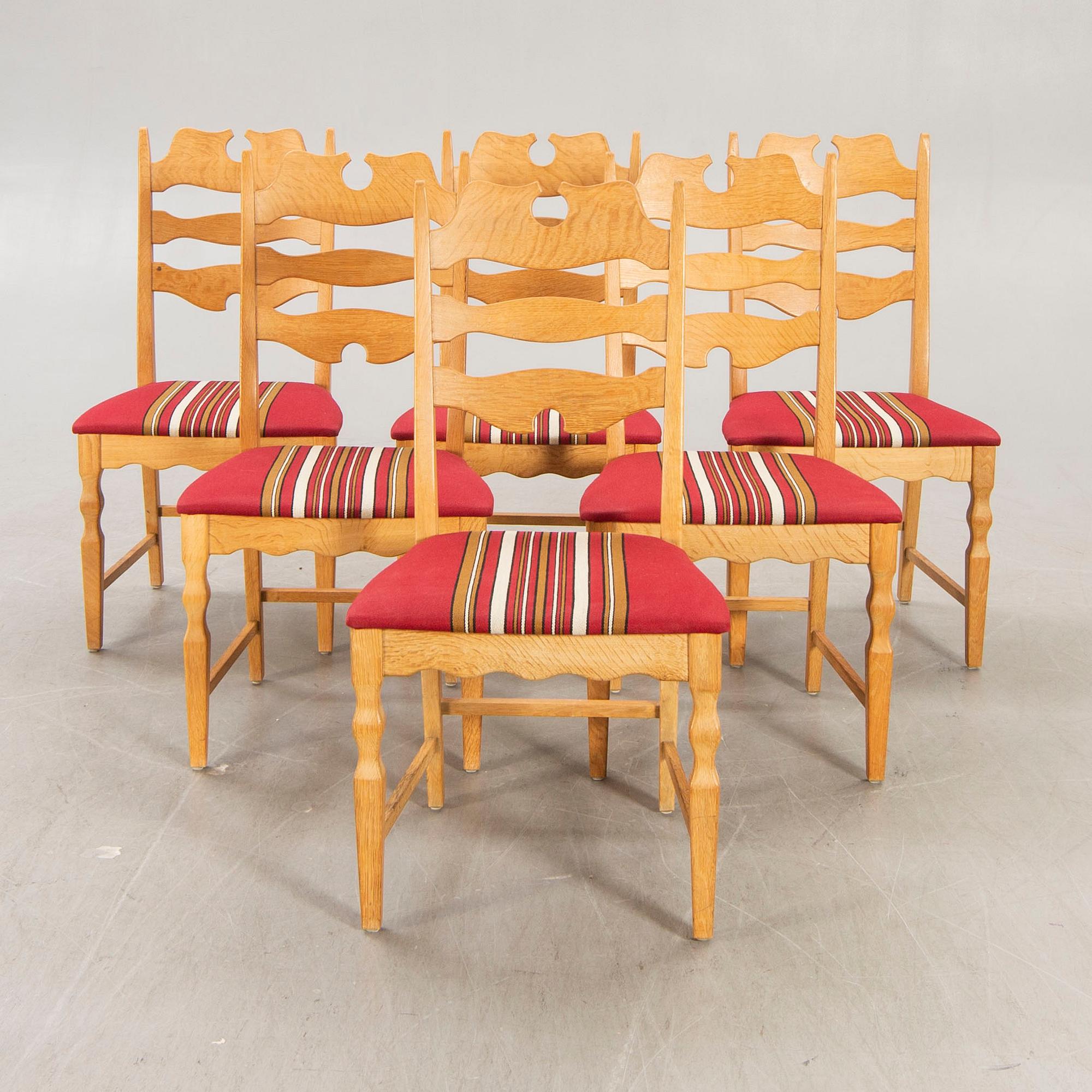 A Henning Kjaernulf, 1960s 7 pcs oak dining set, EG Möbler Danmark.