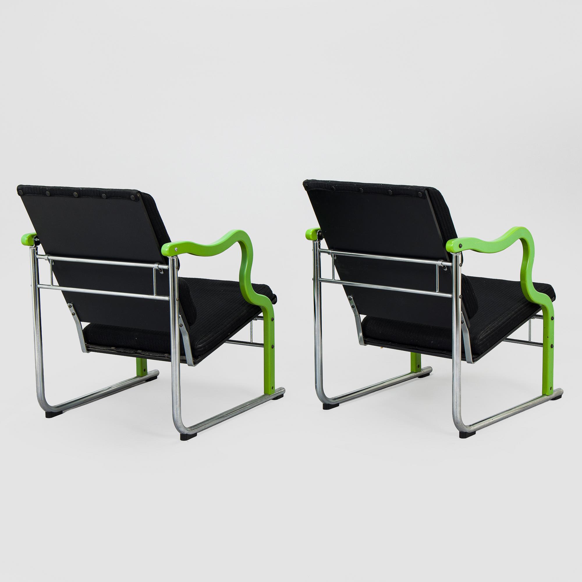Yrjö Kukkapuro, A pair of 1980s 'Experiment' open armchairs for Avarte, Finland.