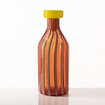 A glass bottle, possibly Fratelli Toso, Murano, Italy.