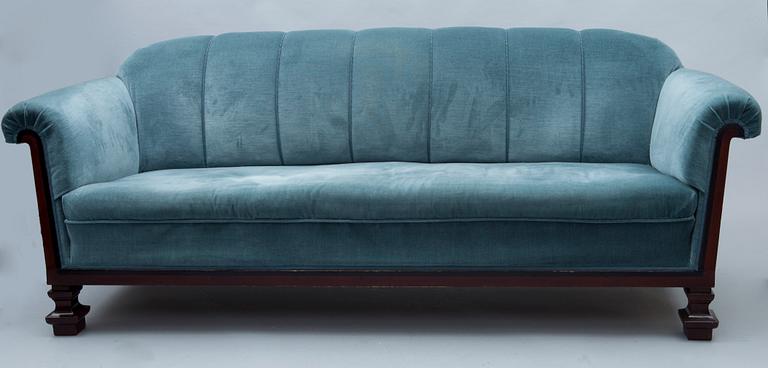 SOFFMÖBLEMANG, 4 delar, design Birger Hahl, tillverkat av Centralfängelset i Helsingfors, 1920-tal. Etikettmärkta.