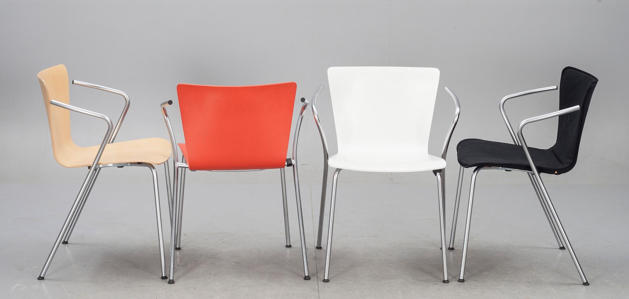 KARMSTOLAR, 4 st, "Vico Duo", Vico Magistretti för Fritz Hansen, 1997.