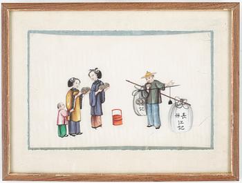 GOUACHER, på rispapper, 3st, Qing, Kina.