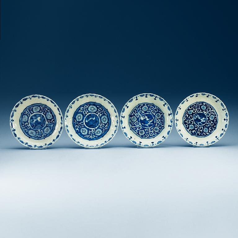 A set of four blue and white dishes, Ming dynasty, Wanli (1573-1620).