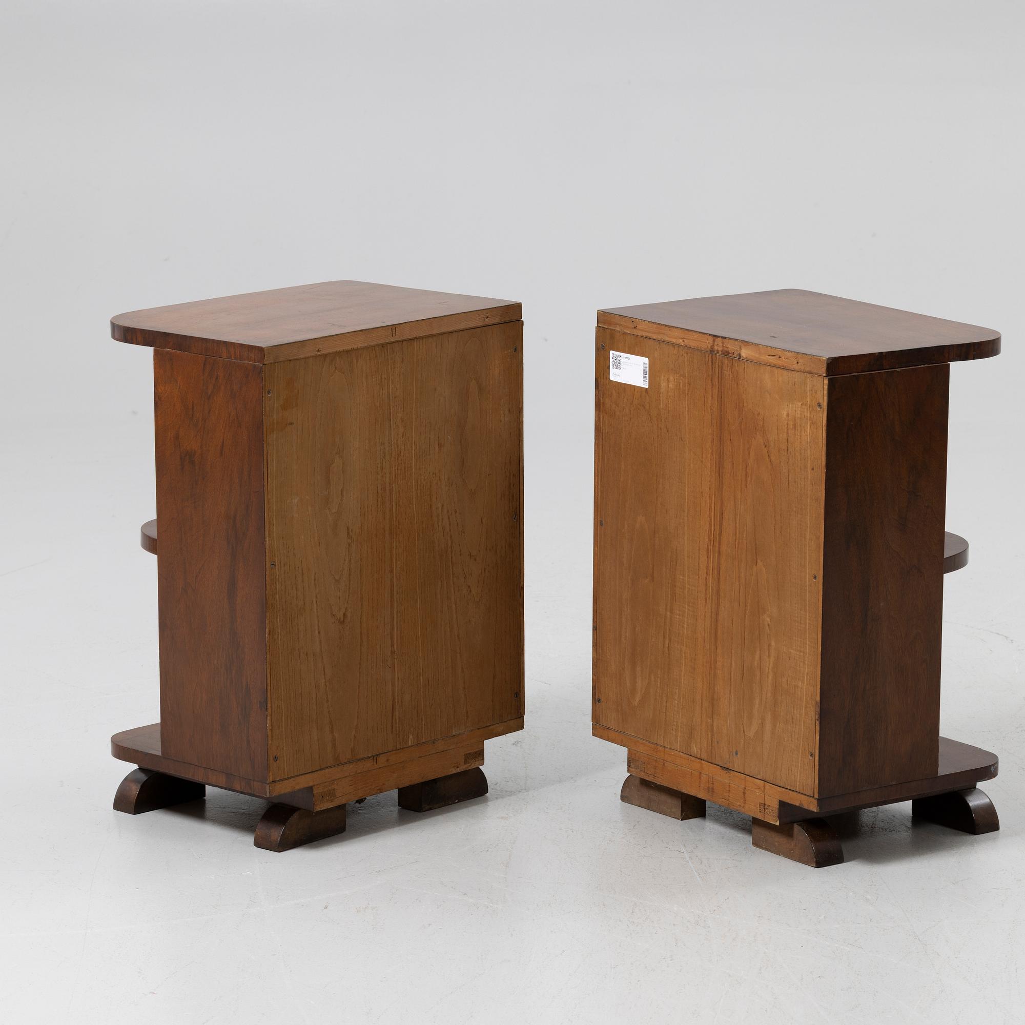 Bedside tables, a pair, in the Art Deco style, mid-20th century.