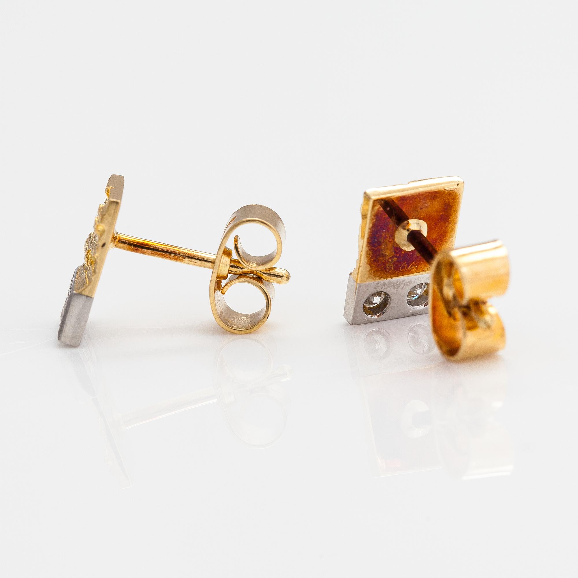 Björn Weckström, A pair of 18K gold earrings "Silvia" with diamonds ca. 0.12 ct in total. Lapponia.