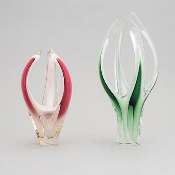 Paul Kedelv, vaser/skulpturer, 4 st, glas. Flygsfors Glasbruk.