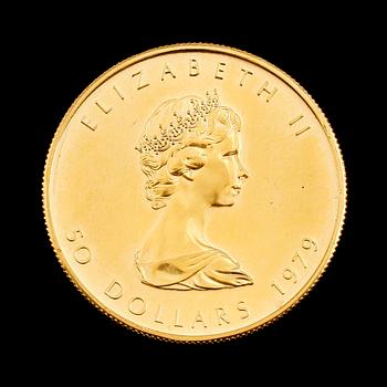 GULDMYNT, fine gold, 50 dollar, Elizabeth II, Canada, 1979. Vikt ca 31 gram.