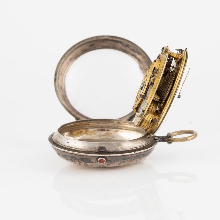 A silver pocket watch by J. Kock (royal watchmaker, active in Stockholm 1762-1803), 1772.