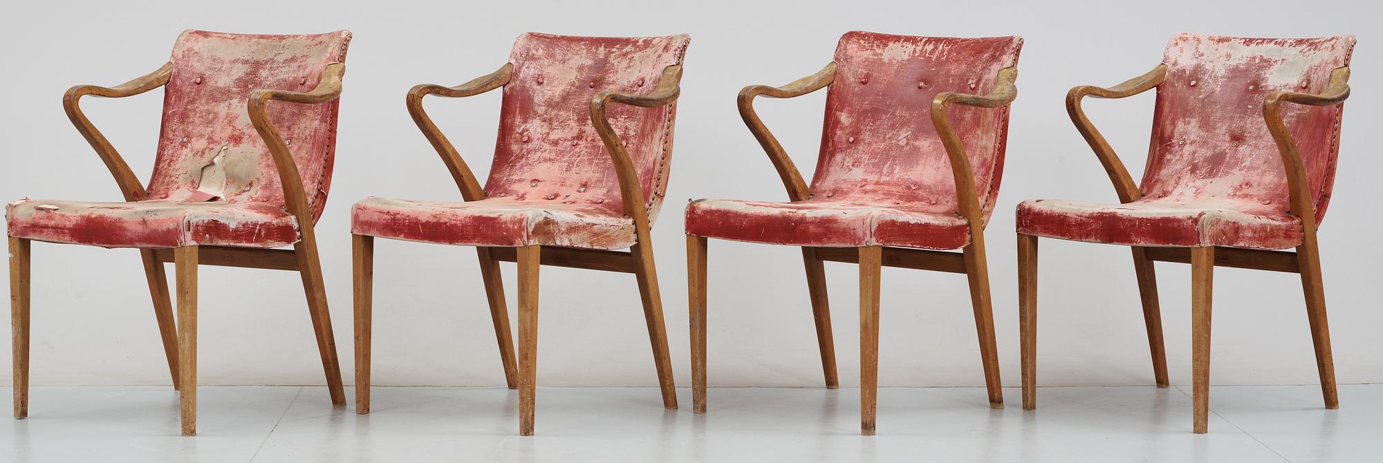 AXEL LARSSON, karmstolar, 4 st, Svenska Möbelfabrikerna Bodafors, 1930-tal.