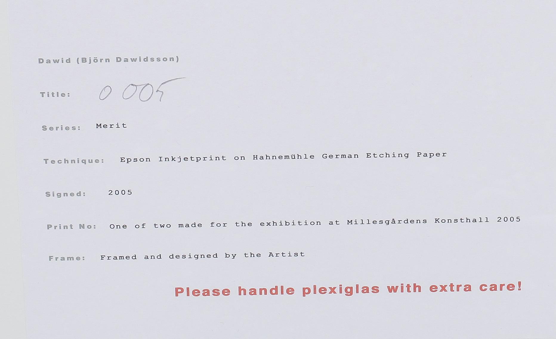 DAWID (BJÖRN DAWIDSSON), Inkjet print, sign o dat 2005, ett av två exemplar som skapats för utställningen "Merit".