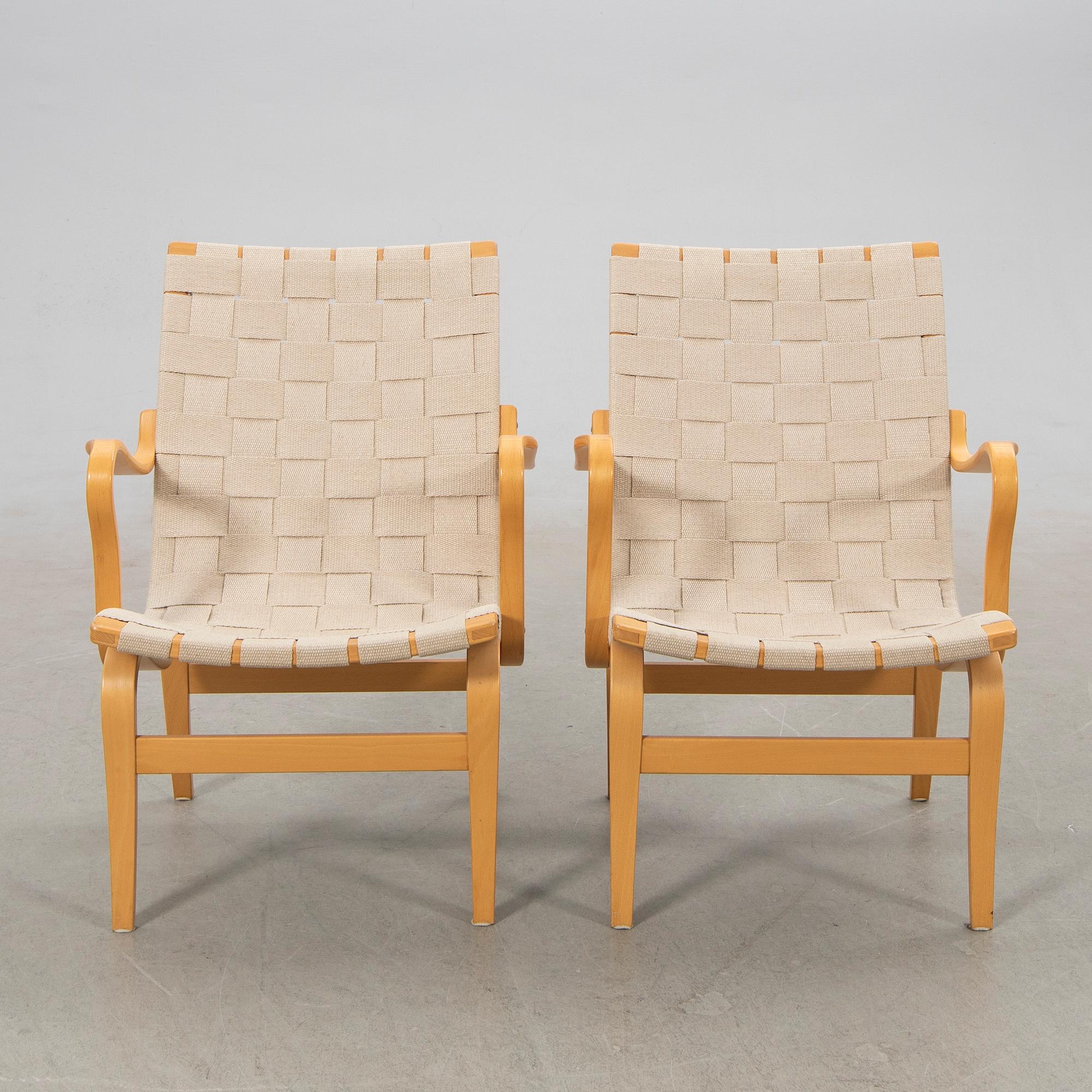 Bruno Mathsson, armchairs, a pair, "Eva", DUX, late 20th century.