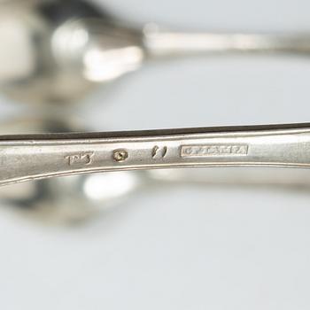 Five Swedish silver tablespoons, Stockholm, 1800–1825.