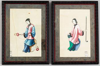 Two paintings by unkown artist on rice paper, Qing dynasty, 19th Century.