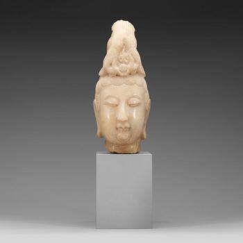 A marble head of a Bodhisattva in Tang style, Qing dynasty presumably 18th century.