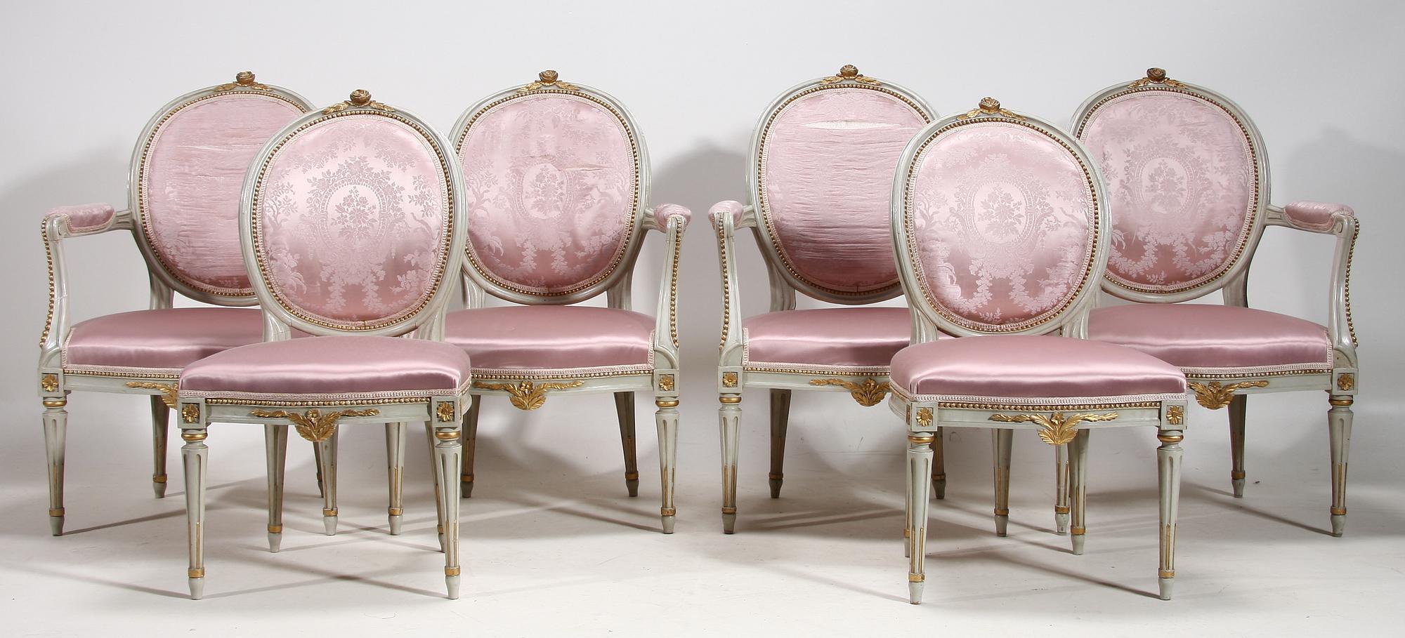 SALONGSGRUPP, 8 delar, gustaviansk stil, 1900-talets första hälft.