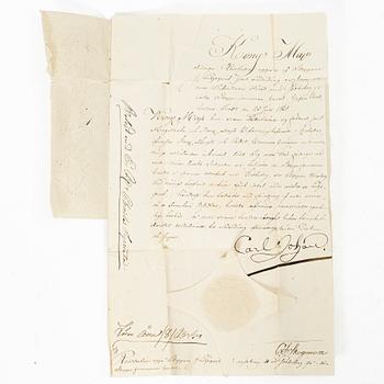 Kungligt brev, signerat Carl XIV Johan, 1831.