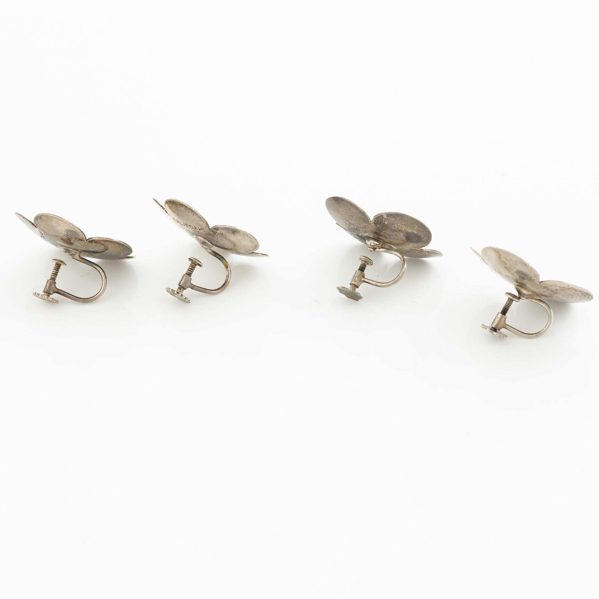 A bracelet and two pairs of earrings, silver, including E Ohlsson, Stockholm 1977.