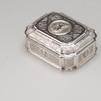 A Swedish 18th century 7 piece silver toilet service, mark of Johan Lorenz Starin, Stockholm 1736.