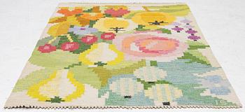 Ingegerd Silow, a flat weave rug, 'Fruktträdgården', signed IS, c. 125 x 82 cm.