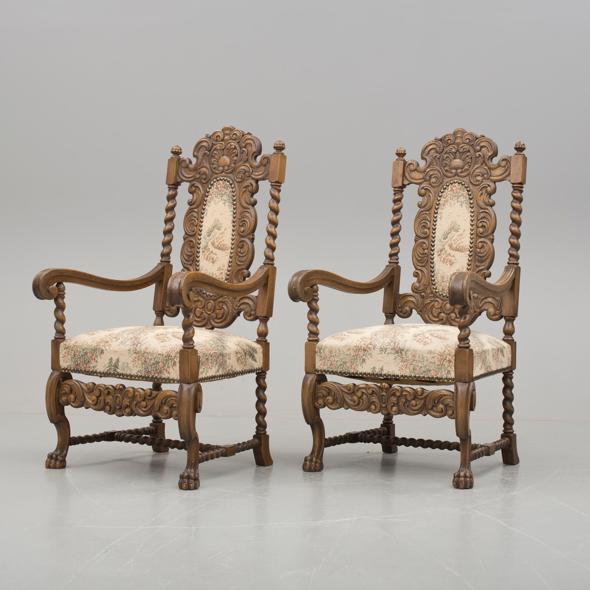 KARMSTOLAR, ett par, barockstil, 1900-talets början.