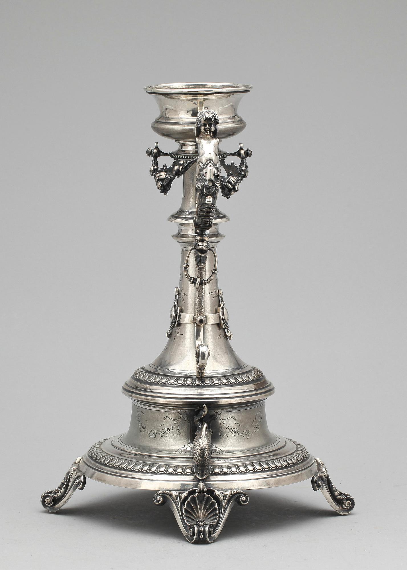 UPPSATSSKÅL, silver, nyrenässans, Stockholm 1876. Total vikt ca 1264 g.