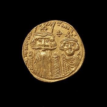 ANTIKT MYNT. Bysantinska riket.  Constans II  641-668. Solidus. Konstantinopel. Guld 4,28 g.