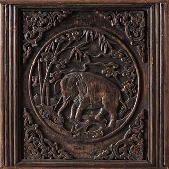 A set of six Chinese hardwood panels, Qing dynasty, 19th Century.