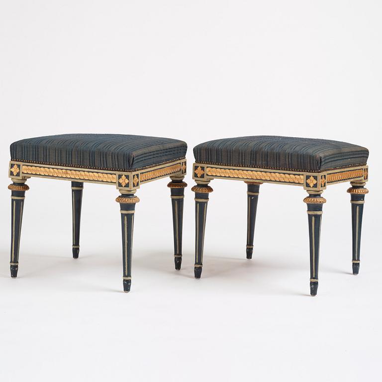 A pair of Gustavian stools by J Malmsten (master in Stockholm 1780-1788).