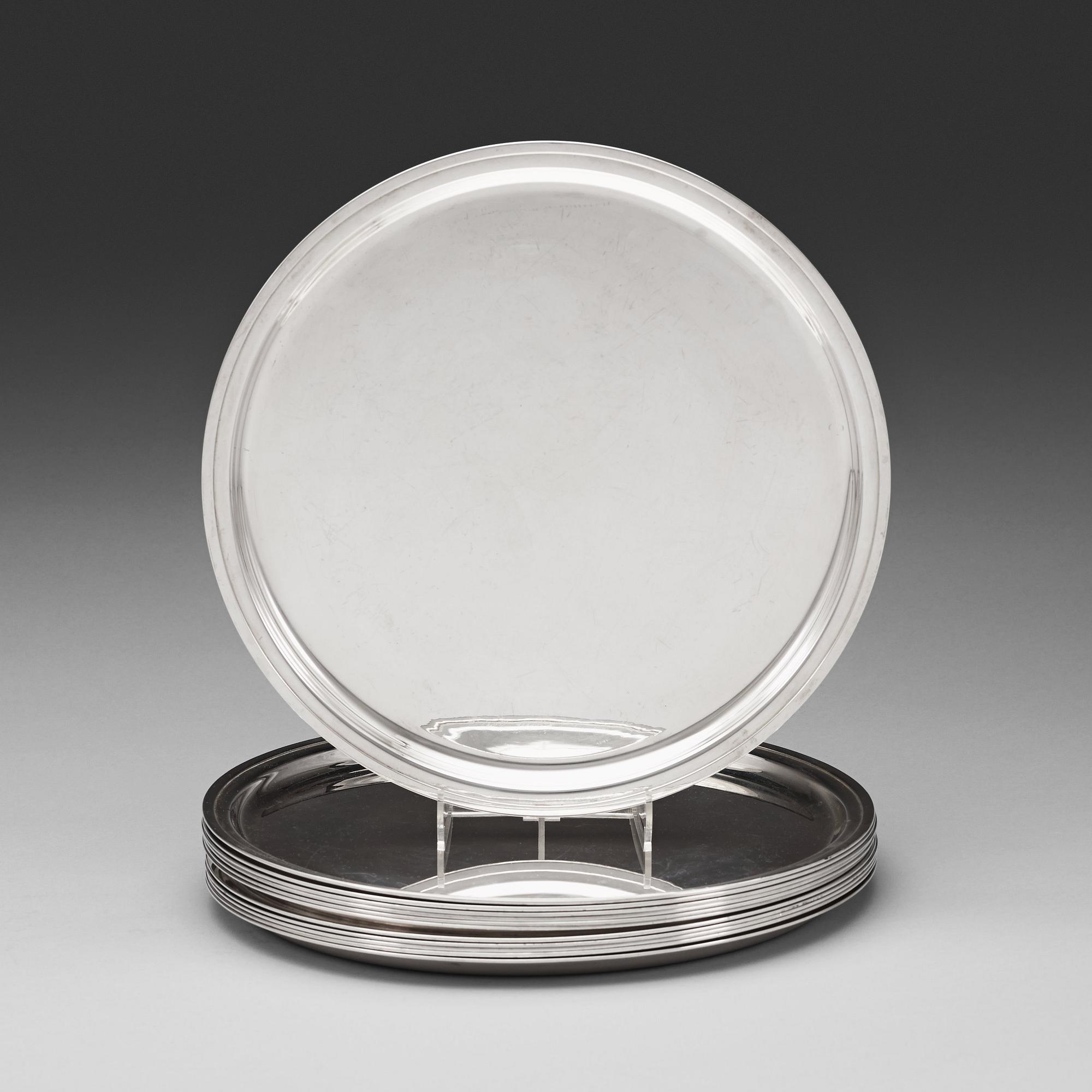 ÅKE STRÖMDAHL, kuverttallrikar, 12 stycken, Atelier Hugo Strömdahl, Stockholm 1959, sterling.