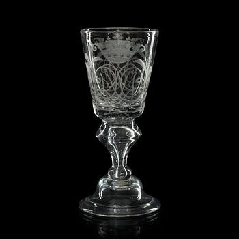 783. A German engraved glass goblet, 18th Century.