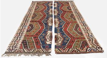 Antique central Anatolian kilim, two pieces, c. 447 x 173 cm, first half of the 19th century.