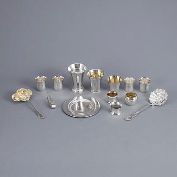 PARTI SILVER, 14 delar, 1800-/1900-tal. Total vikt ca 509 gram.