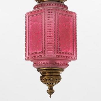 A glass ceiling lamp, around 1900.