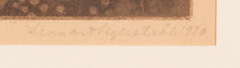 LENNART SEGERSTRÅLE, etching, signed and dated 1920, marked "Eget tryck".
