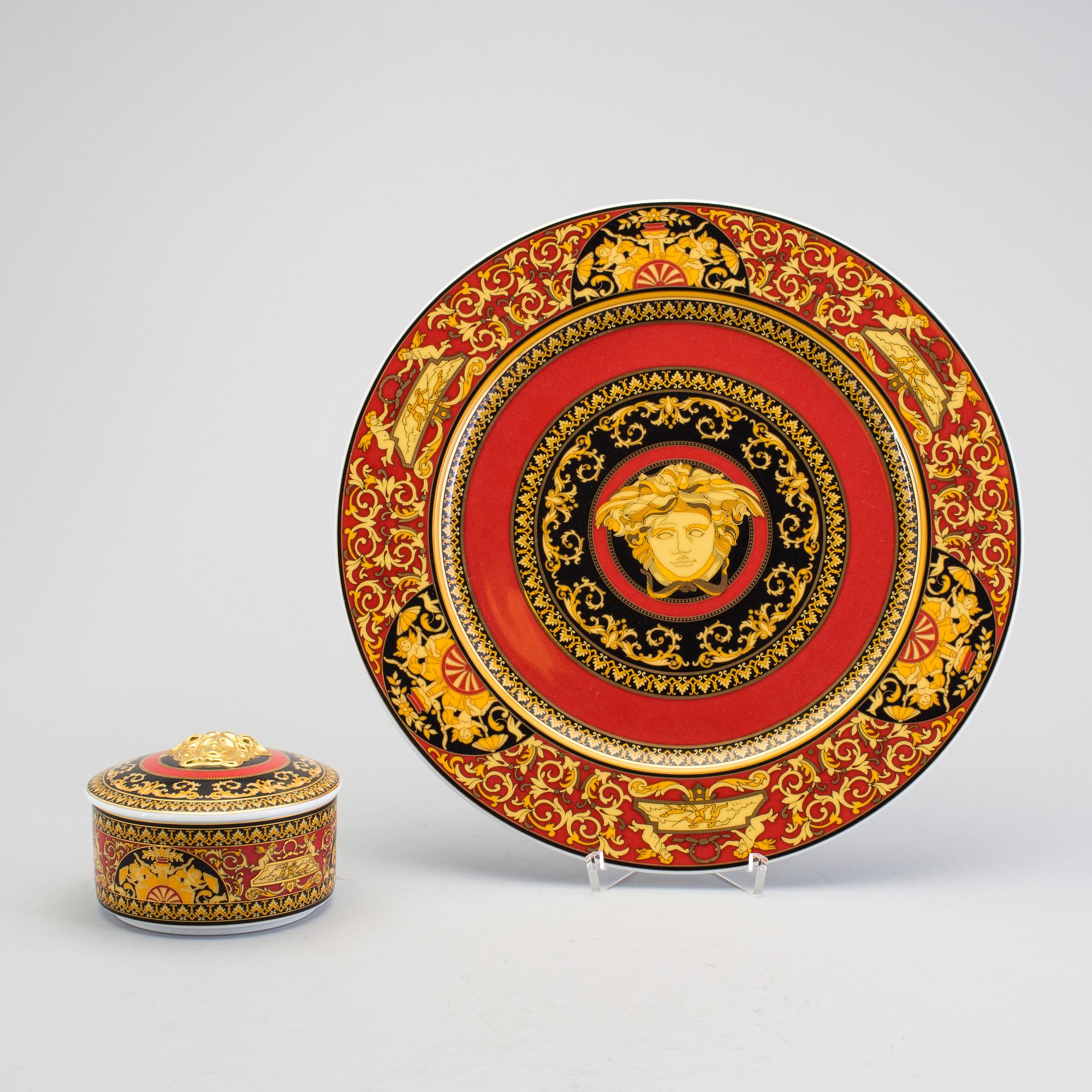 A lidded jar and a dish, Versace "Medusa".