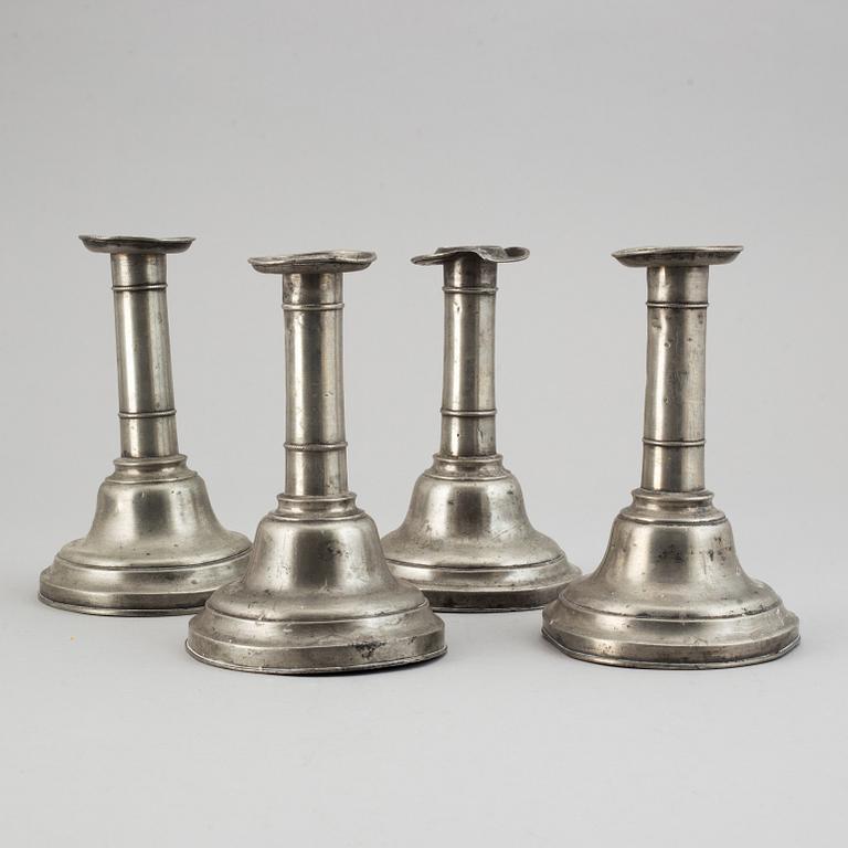A set of 4 pewter candle sticks, Lund, 19th Century.