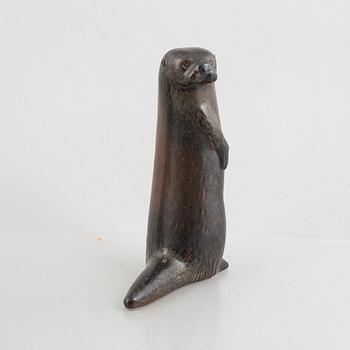 Lisa Larson, two stoneware figurines, 'Utter'(Otter) & 'Visent'(Wisent), WWF & Nordiska Kompaniet, Gustavsberg, 1975-87.