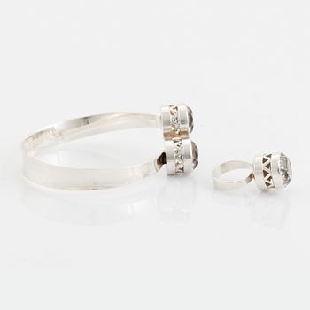 Silver and rock crystal ring and bangle.