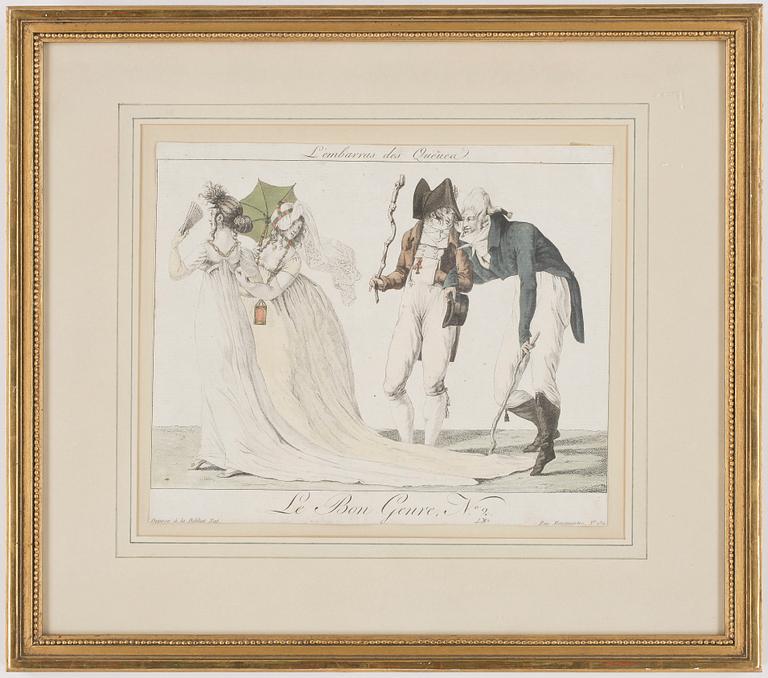 GRAVYRER, 2 st, kolorerade, Frankrike, 1800-talets första hälft.
