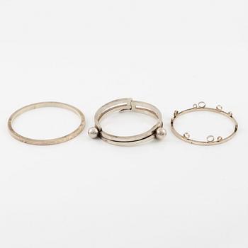 Lars Arby, three arm rings, sterling silver, Gothenburg 1967.