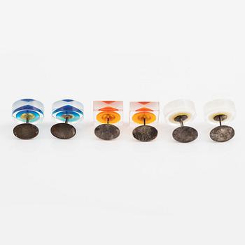 Siv Lagerström, three pairs of cufflinks, acrylic plastic, 1970s.