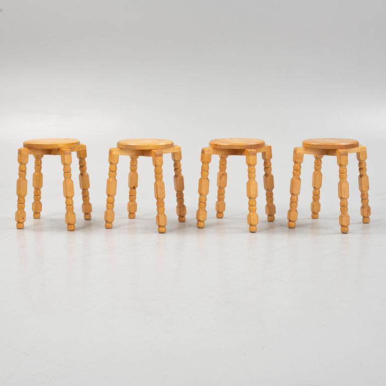 Four birch stools, end of the 20th century.