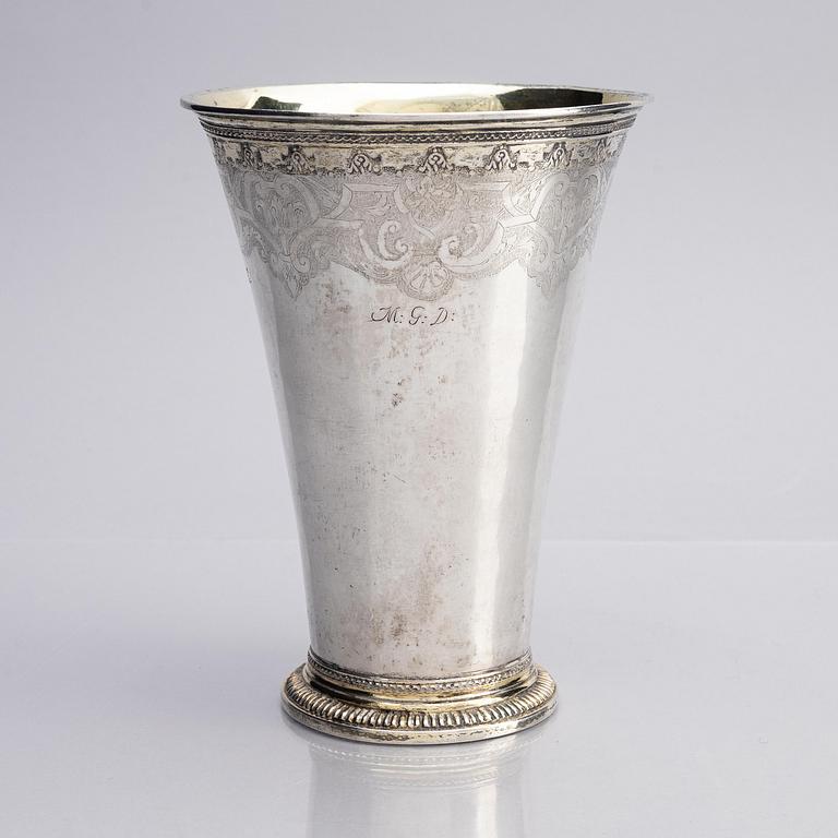 A Sqwedish 18th century parcel-gilt silver beaker, mark of Henrik Jakob Losch, Stockholm 1749.