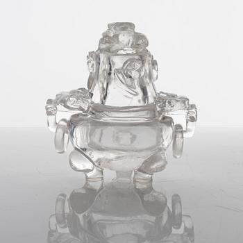 A Chinese rock chrystal tripod censer with cover, 20th century.