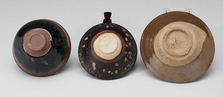 Three bowls, temmoku, a brown glazed and a brown-spotted glazed, Song dynasty (960-1279).