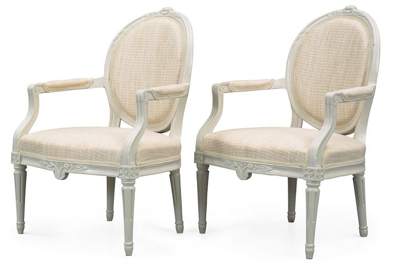 A pair of Gustavian 18th Century armchairs.
